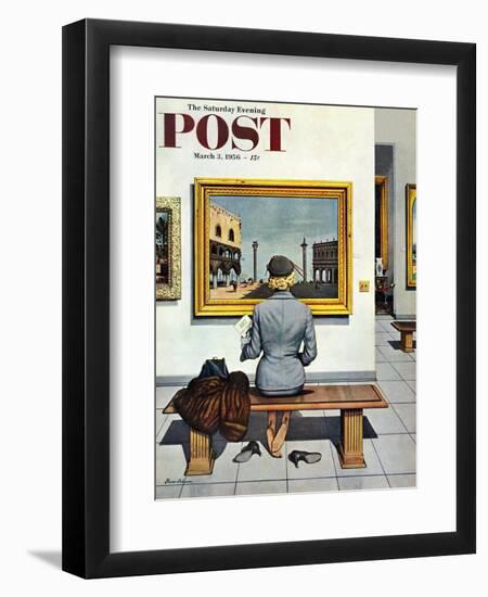 "Art Lover" Saturday Evening Post Cover, March 3, 1956-Stevan Dohanos-Framed Giclee Print