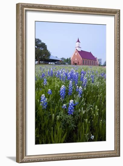 Art Methodist Church and Bluebonnets Near Mason, Texas, USA-Larry Ditto-Framed Photographic Print