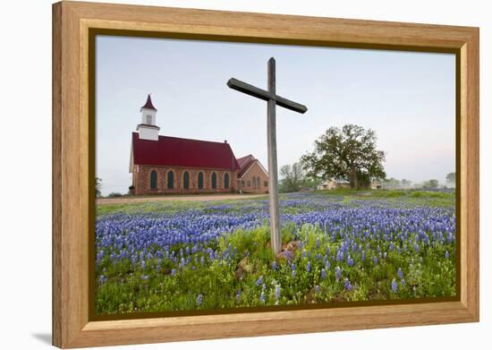 Art Methodist Church and Bluebonnets Near Mason, Texas, USA-Larry Ditto-Framed Premier Image Canvas