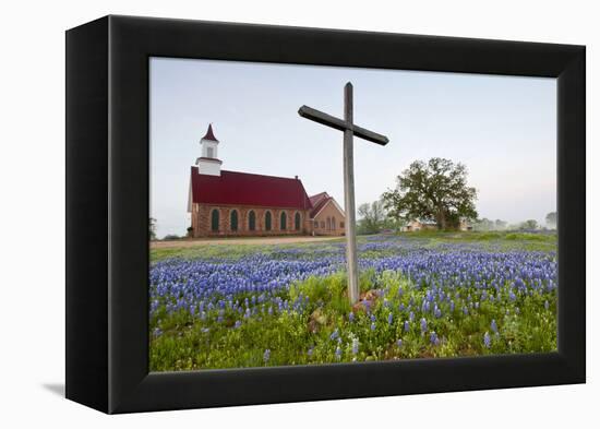 Art Methodist Church and Bluebonnets Near Mason, Texas, USA-Larry Ditto-Framed Premier Image Canvas