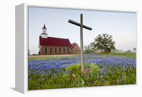 Art Methodist Church and Bluebonnets Near Mason, Texas, USA-Larry Ditto-Framed Premier Image Canvas