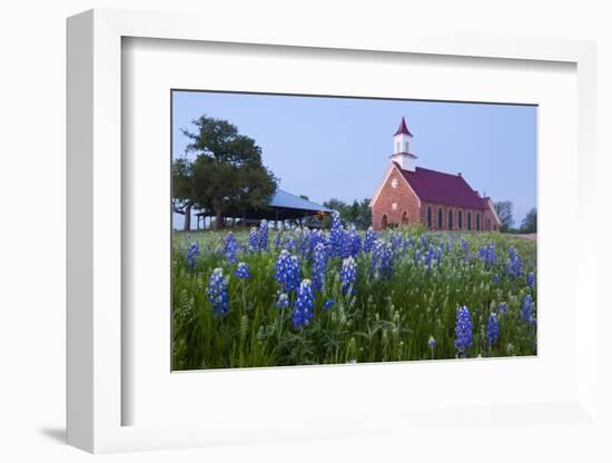 Art Methodist Church and Bluebonnets Near Mason, Texas, USA-Larry Ditto-Framed Photographic Print