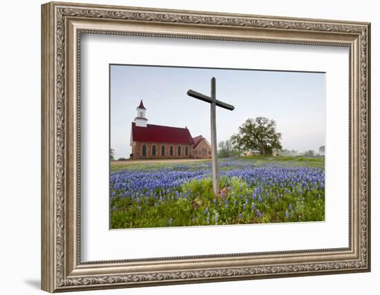 Art Methodist Church and Bluebonnets Near Mason, Texas, USA-Larry Ditto-Framed Photographic Print