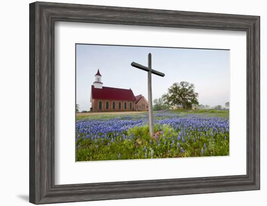 Art Methodist Church and Bluebonnets Near Mason, Texas, USA-Larry Ditto-Framed Photographic Print