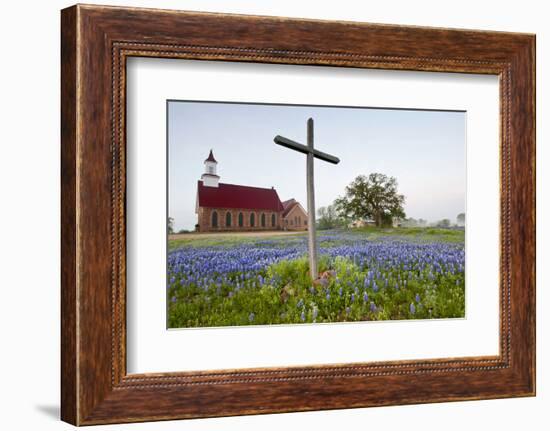 Art Methodist Church and Bluebonnets Near Mason, Texas, USA-Larry Ditto-Framed Photographic Print
