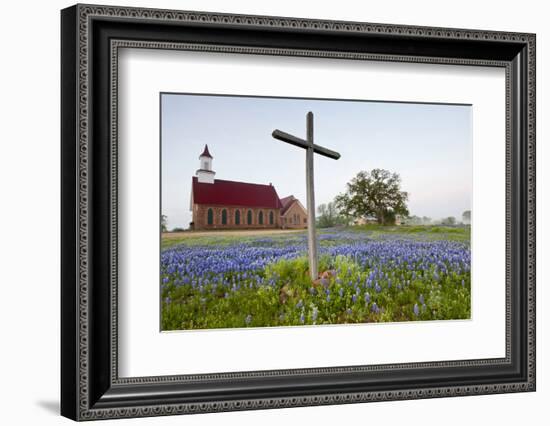 Art Methodist Church and Bluebonnets Near Mason, Texas, USA-Larry Ditto-Framed Photographic Print