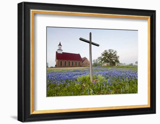 Art Methodist Church and Bluebonnets Near Mason, Texas, USA-Larry Ditto-Framed Photographic Print