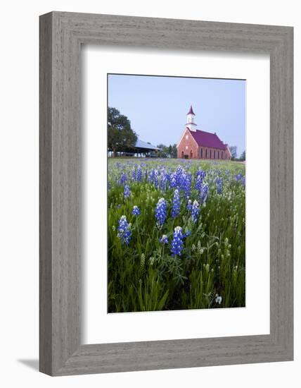 Art Methodist Church and Bluebonnets Near Mason, Texas, USA-Larry Ditto-Framed Photographic Print