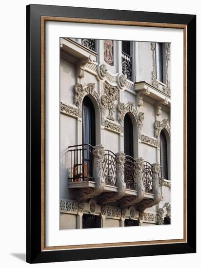 Art Nouveau Balcony of House in Piffetti 10 Bis Street, Turin, Piedmont, Italy-null-Framed Giclee Print