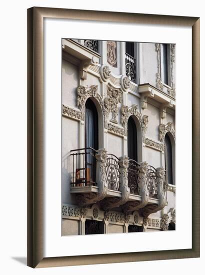 Art Nouveau Balcony of House in Piffetti 10 Bis Street, Turin, Piedmont, Italy-null-Framed Giclee Print