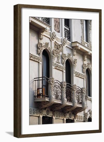 Art Nouveau Balcony of House in Piffetti 10 Bis Street, Turin, Piedmont, Italy-null-Framed Giclee Print