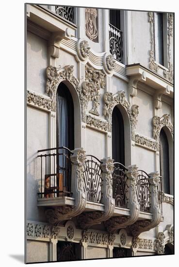 Art Nouveau Balcony of House in Piffetti 10 Bis Street, Turin, Piedmont, Italy-null-Mounted Giclee Print