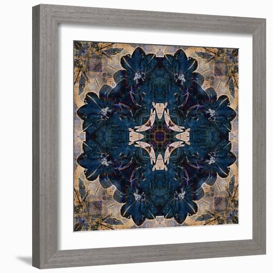 Art Nouveau Geometric Ornamental Vintage Pattern in Beige and Blue Colors-Irina QQQ-Framed Art Print