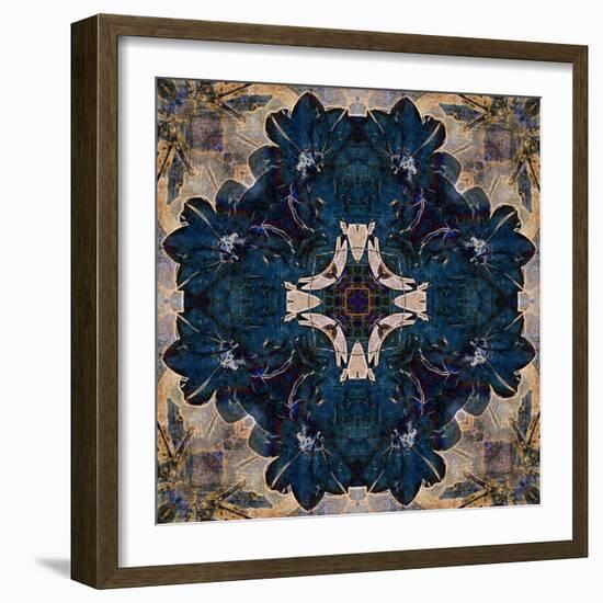 Art Nouveau Geometric Ornamental Vintage Pattern in Beige and Blue Colors-Irina QQQ-Framed Art Print