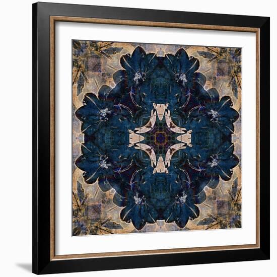 Art Nouveau Geometric Ornamental Vintage Pattern in Beige and Blue Colors-Irina QQQ-Framed Art Print