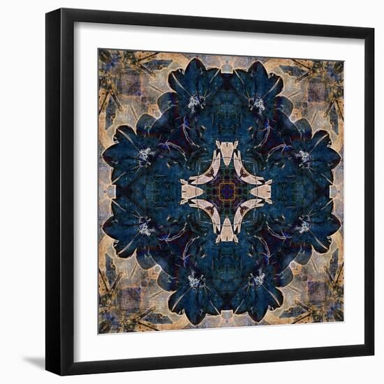 Art Nouveau Geometric Ornamental Vintage Pattern in Beige and Blue Colors-Irina QQQ-Framed Art Print