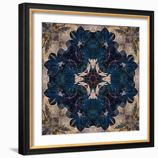 Art Nouveau Geometric Ornamental Vintage Pattern in Beige and Blue Colors-Irina QQQ-Framed Art Print