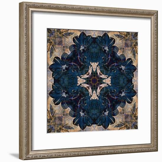 Art Nouveau Geometric Ornamental Vintage Pattern in Beige and Blue Colors-Irina QQQ-Framed Premium Giclee Print