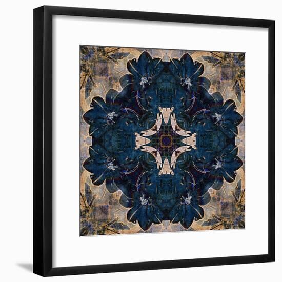 Art Nouveau Geometric Ornamental Vintage Pattern in Beige and Blue Colors-Irina QQQ-Framed Premium Giclee Print