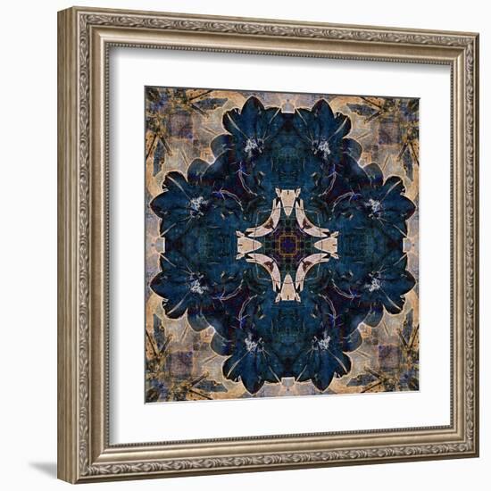 Art Nouveau Geometric Ornamental Vintage Pattern in Beige and Blue Colors-Irina QQQ-Framed Art Print