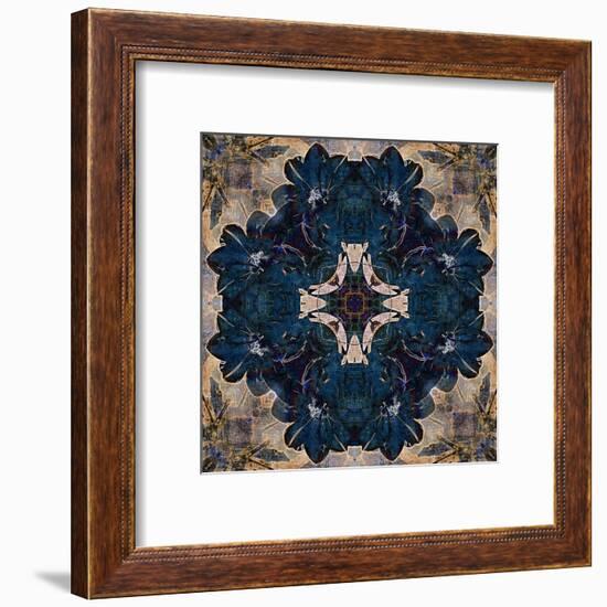 Art Nouveau Geometric Ornamental Vintage Pattern in Beige and Blue Colors-Irina QQQ-Framed Art Print