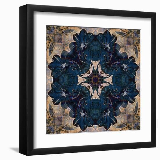 Art Nouveau Geometric Ornamental Vintage Pattern in Beige and Blue Colors-Irina QQQ-Framed Art Print