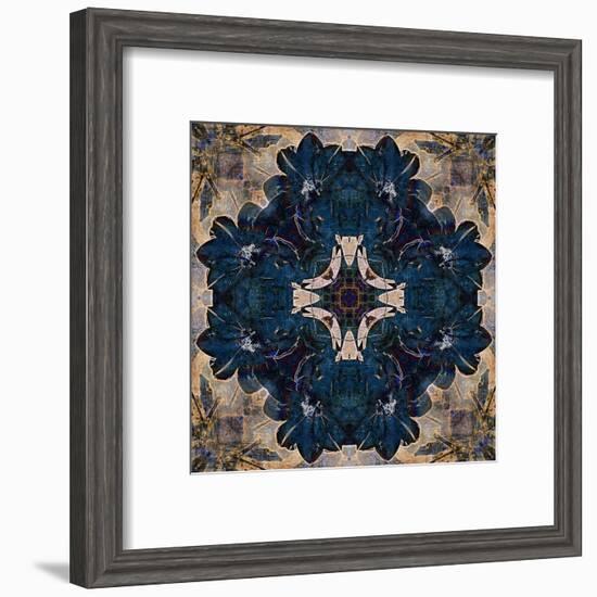 Art Nouveau Geometric Ornamental Vintage Pattern in Beige and Blue Colors-Irina QQQ-Framed Art Print