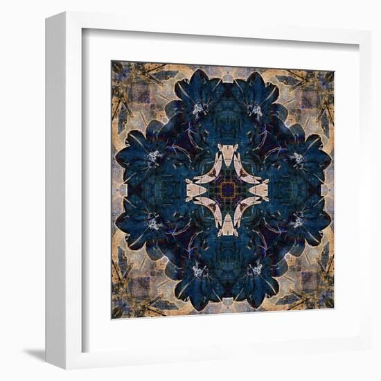 Art Nouveau Geometric Ornamental Vintage Pattern in Beige and Blue Colors-Irina QQQ-Framed Art Print