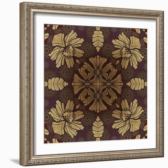 Art Nouveau Geometric Ornamental Vintage Pattern in Beige, Violet and Brown Colors-Irina QQQ-Framed Art Print