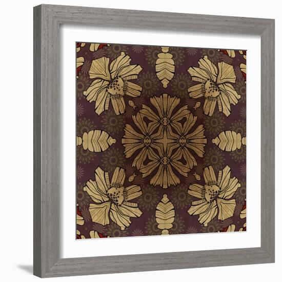 Art Nouveau Geometric Ornamental Vintage Pattern in Beige, Violet and Brown Colors-Irina QQQ-Framed Art Print