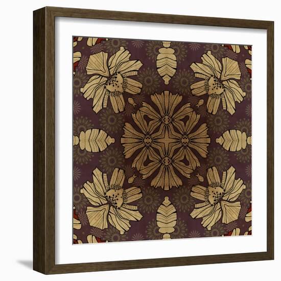 Art Nouveau Geometric Ornamental Vintage Pattern in Beige, Violet and Brown Colors-Irina QQQ-Framed Art Print