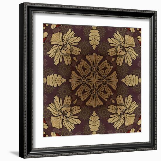 Art Nouveau Geometric Ornamental Vintage Pattern in Beige, Violet and Brown Colors-Irina QQQ-Framed Art Print