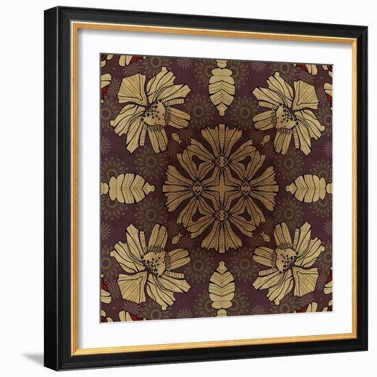 Art Nouveau Geometric Ornamental Vintage Pattern in Beige, Violet and Brown Colors-Irina QQQ-Framed Art Print