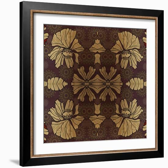 Art Nouveau Geometric Ornamental Vintage Pattern in Beige, Violet and Brown Colors-Irina QQQ-Framed Art Print