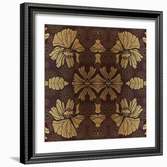 Art Nouveau Geometric Ornamental Vintage Pattern in Beige, Violet and Brown Colors-Irina QQQ-Framed Art Print