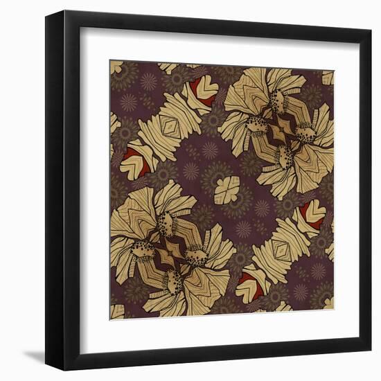 Art Nouveau Geometric Ornamental Vintage Pattern in Beige, Violet and Brown Colors-Irina QQQ-Framed Art Print