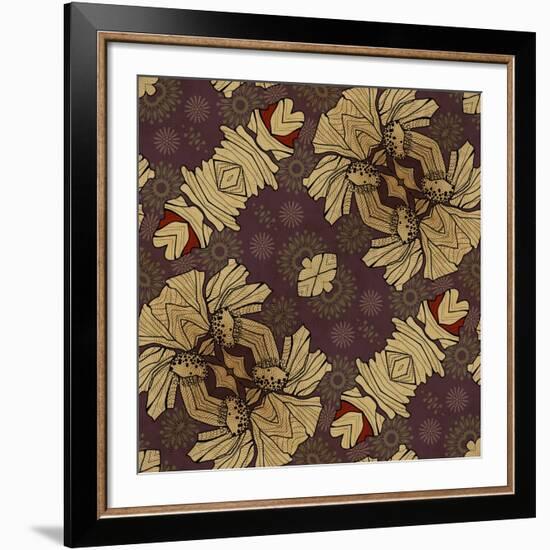 Art Nouveau Geometric Ornamental Vintage Pattern in Beige, Violet and Brown Colors-Irina QQQ-Framed Art Print