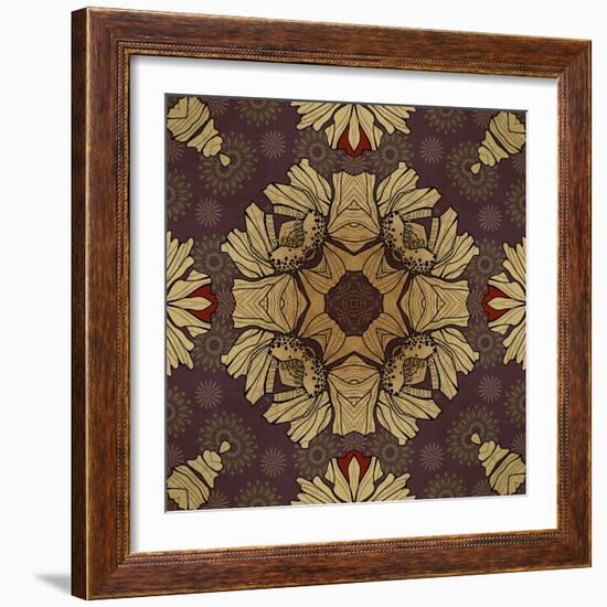 Art Nouveau Geometric Ornamental Vintage Pattern in Beige, Violet and Brown Colors-Irina QQQ-Framed Art Print