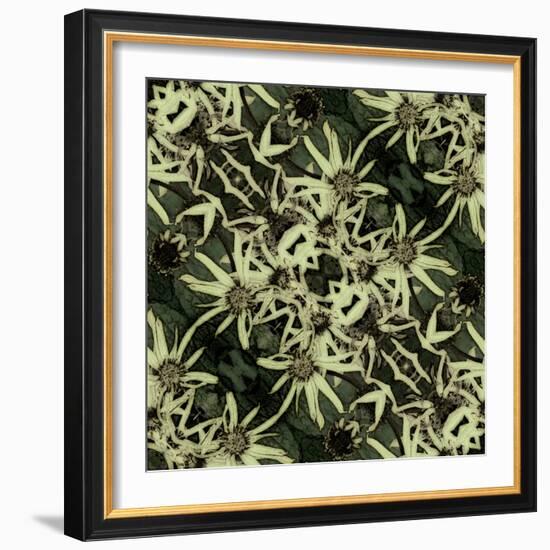 Art Nouveau Geometric Ornamental Vintage Pattern in Green, Black and Light Yellow Colors-Irina QQQ-Framed Art Print