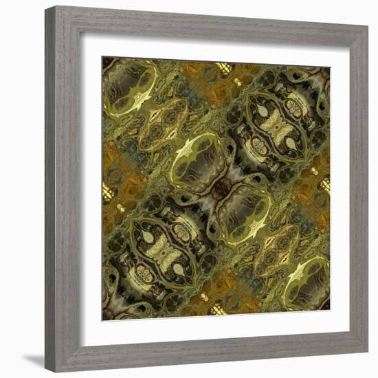 Art Nouveau Geometric Ornamental Vintage Pattern in Green Colors-Irina QQQ-Framed Art Print