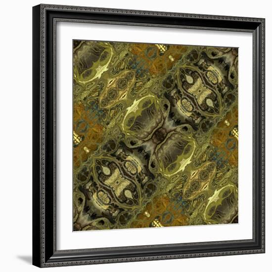 Art Nouveau Geometric Ornamental Vintage Pattern in Green Colors-Irina QQQ-Framed Art Print