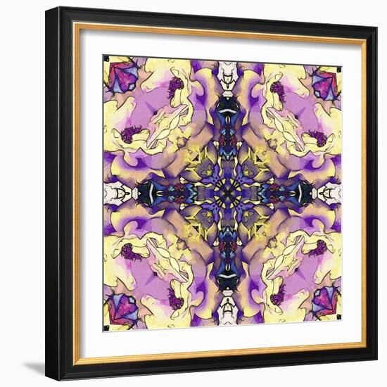 Art Nouveau Geometric Ornamental Vintage Pattern in Lilac, Violet, Black, White and Yellow Colors-Irina QQQ-Framed Art Print