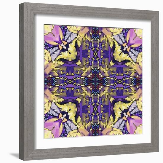 Art Nouveau Geometric Ornamental Vintage Pattern in Lilac, Violet, Black, White and Yellow Colors-Irina QQQ-Framed Art Print