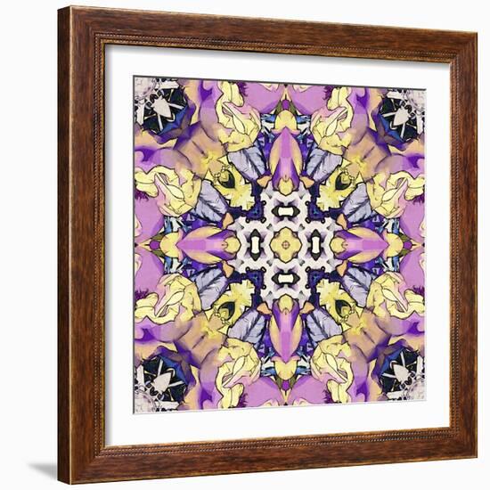 Art Nouveau Geometric Ornamental Vintage Pattern in Lilac, Violet, Black, White and Yellow Colors-Irina QQQ-Framed Art Print