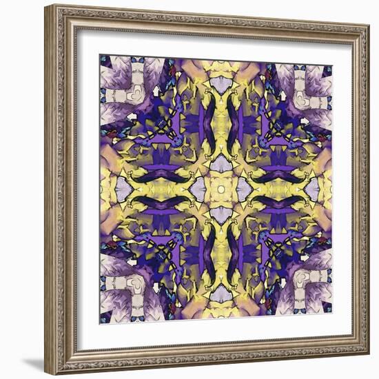 Art Nouveau Geometric Ornamental Vintage Pattern in Lilac, Violet, Black, White and Yellow Colors-Irina QQQ-Framed Art Print