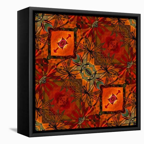 Art Nouveau Geometric Ornamental Vintage Pattern in Orange, Green and Red Colors-Irina QQQ-Framed Stretched Canvas