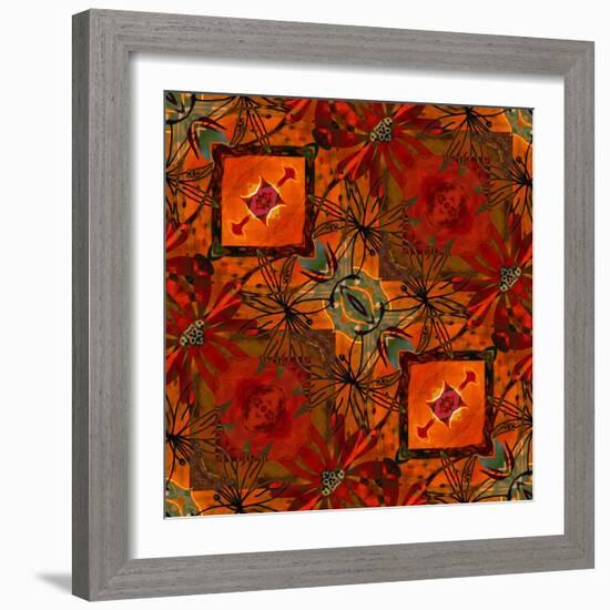 Art Nouveau Geometric Ornamental Vintage Pattern in Orange, Green and Red Colors-Irina QQQ-Framed Art Print