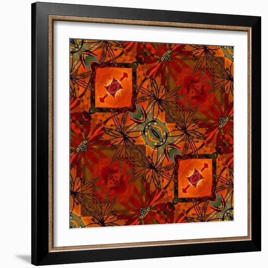 Art Nouveau Geometric Ornamental Vintage Pattern in Orange, Green and Red Colors-Irina QQQ-Framed Art Print