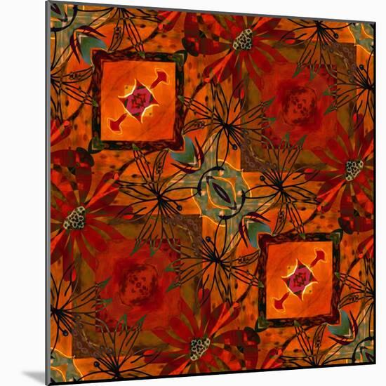 Art Nouveau Geometric Ornamental Vintage Pattern in Orange, Green and Red Colors-Irina QQQ-Mounted Art Print