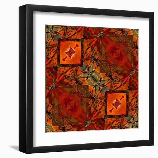 Art Nouveau Geometric Ornamental Vintage Pattern in Orange, Green and Red Colors-Irina QQQ-Framed Art Print